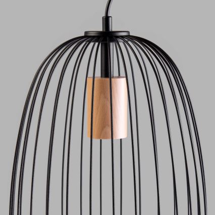 Rippvalgusti juhtmel OVELLA 1xE27/15W/230V, Ø 25 cm, must/männipuit