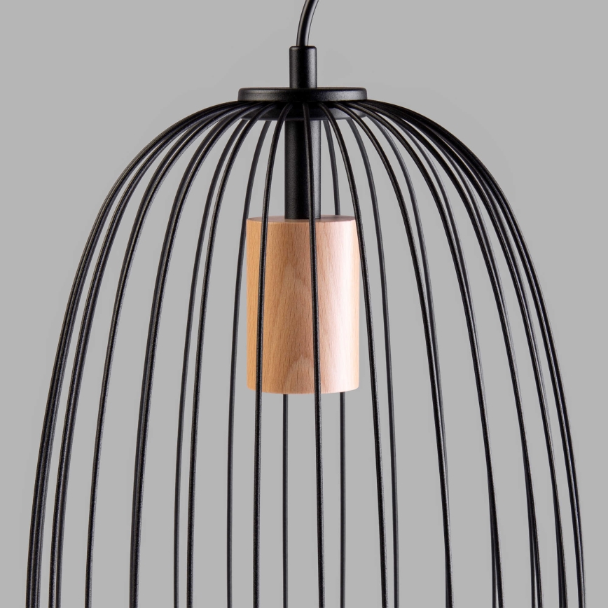 Rippvalgusti juhtmel OVELLA 1xE27/15W/230V, Ø 25 cm, must/männipuit