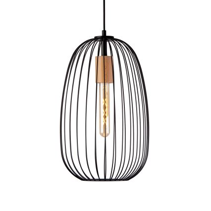 Rippvalgusti juhtmel OVELLA 1xE27/15W/230V, Ø 25 cm, must/männipuit