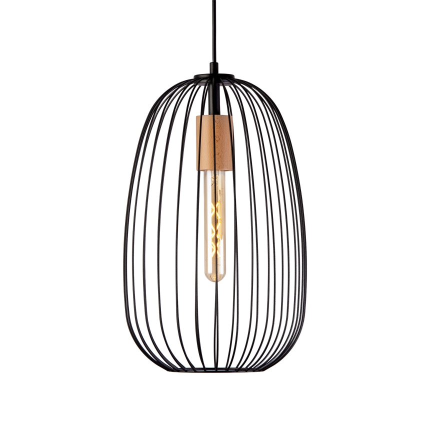 Rippvalgusti juhtmel OVELLA 1xE27/15W/230V, Ø 25 cm, must/männipuit