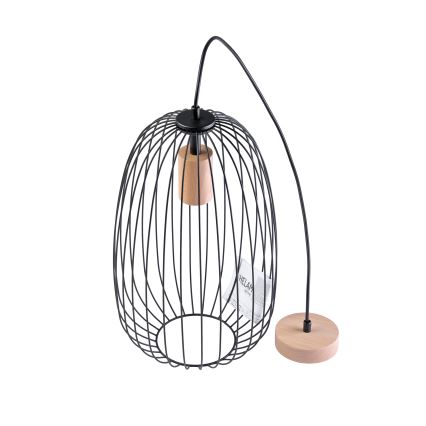 Rippvalgusti juhtmel OVELLA 1xE27/15W/230V, Ø 25 cm, must/männipuit