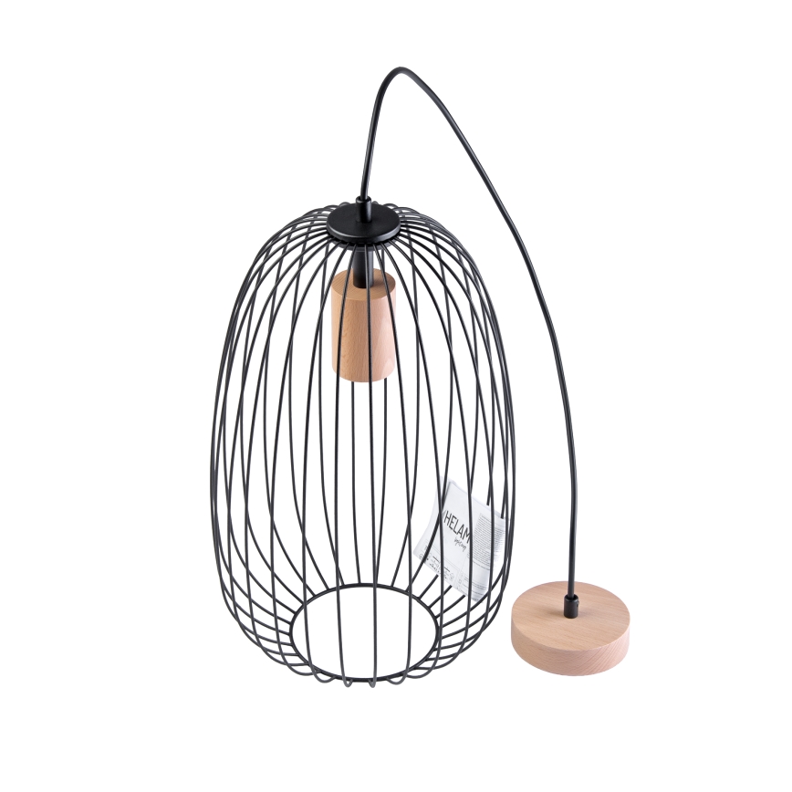 Rippvalgusti juhtmel OVELLA 1xE27/15W/230V, Ø 25 cm, must/männipuit
