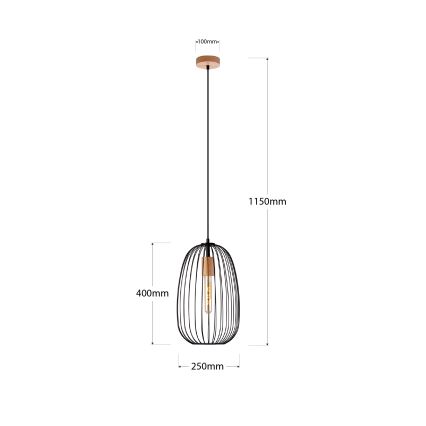 Rippvalgusti juhtmel OVELLA 1xE27/15W/230V, Ø 25 cm, must/männipuit