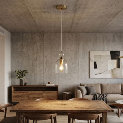 Rippvalgusti juhtmel VELARE 1xE27/15W/230V kuldne/läbipaistev