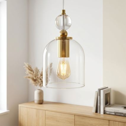 Rippvalgusti juhtmel VELARE 1xE27/15W/230V kuldne/läbipaistev
