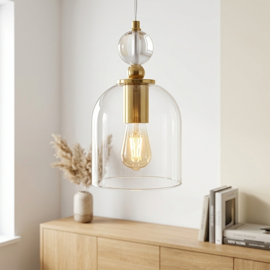Rippvalgusti juhtmel VELARE 1xE27/15W/230V kuldne/läbipaistev