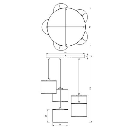 Ripplühter kaabliga ARDEN 5xE27/15W/230V, läbimõõt 58 cm, beež/pruun