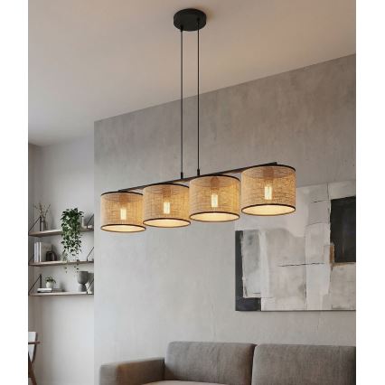 Rippvalgusti kaabliga ECO 4xE27/15W/230V beež/rotang
