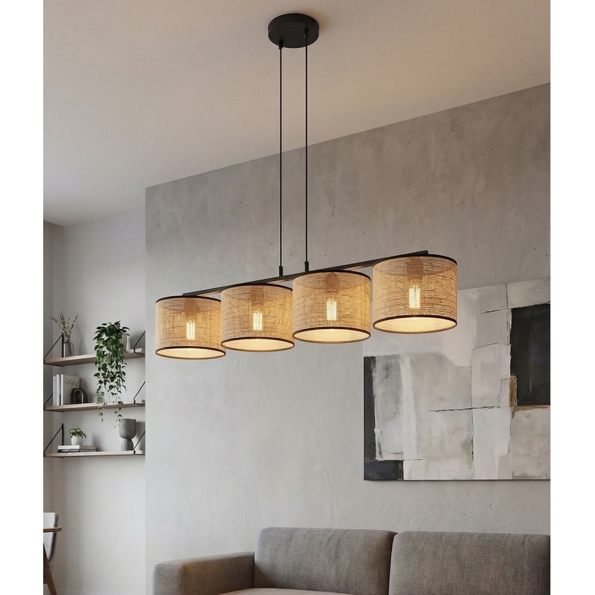 Rippvalgusti kaabliga ECO 4xE27/15W/230V beež/rotang