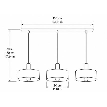 Rippvalgusti kaabliga HAKI 3xE27/60W/230V kuldne/must