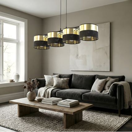 Rippvalgusti kaabliga LUX 4xE27/15W/230V must/kuldne