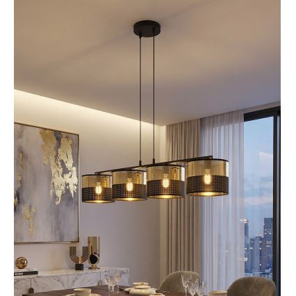 Rippvalgusti kaabliga LUX 4xE27/15W/230V must/kuldne