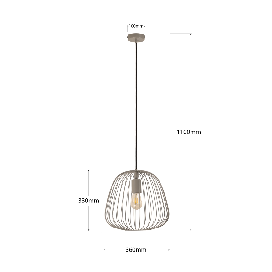 Rippvalgusti kaabliga OVELLA 1xE27/15W/230V, läbimõõt 36 cm, hall