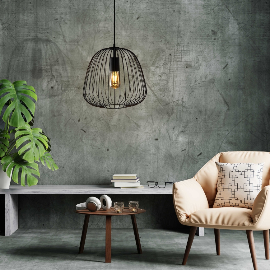 Rippvalgusti kaabliga OVELLA 1xE27/15W/230V läbimõõt 36 cm must