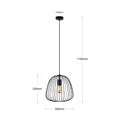 Rippvalgusti kaabliga OVELLA 1xE27/15W/230V läbimõõt 36 cm must
