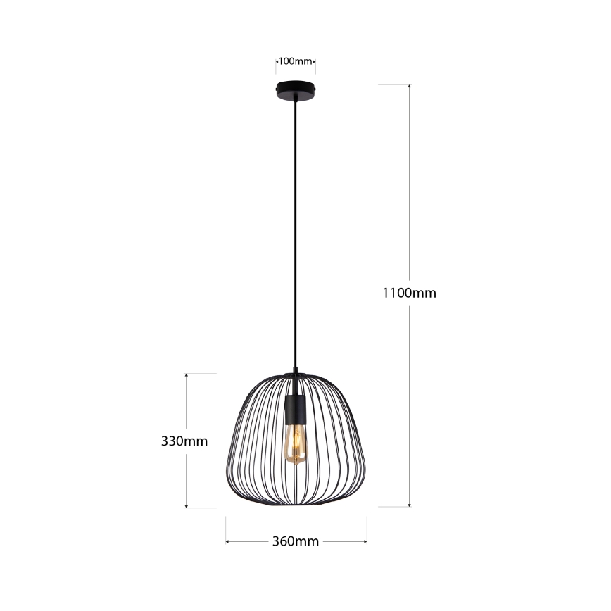 Rippvalgusti kaabliga OVELLA 1xE27/15W/230V läbimõõt 36 cm must