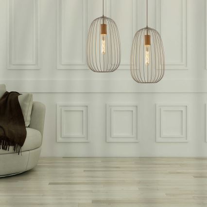 Rippvalgusti kaabliga OVELLA 1xE27/15W/230V Ø 25 cm kreem/mänd
