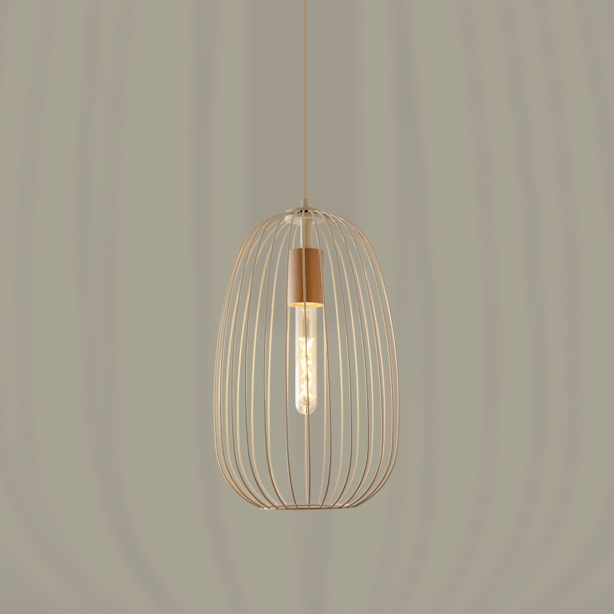 Rippvalgusti kaabliga OVELLA 1xE27/15W/230V Ø 25 cm kreem/mänd