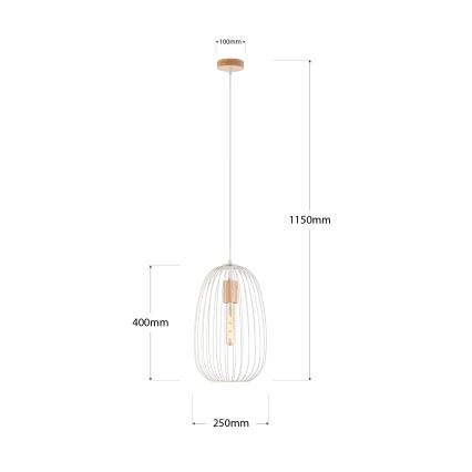 Rippvalgusti kaabliga OVELLA 1xE27/15W/230V Ø 25 cm kreem/mänd