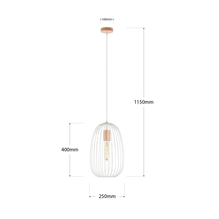 Rippvalgusti kaabliga OVELLA 1xE27/15W/230V Ø 25 cm kreem/mänd