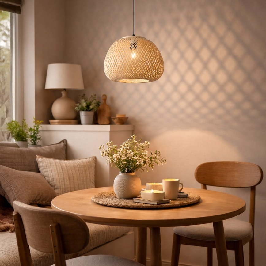 Rippvalgusti kaabliga PETRA 1xE27/15W/230V bambusest