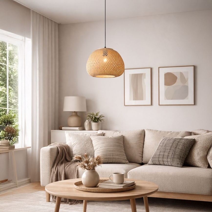 Rippvalgusti kaabliga PETRA 1xE27/15W/230V bambusest