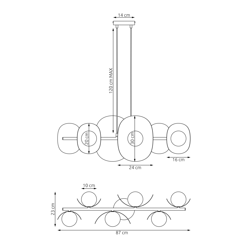 Rippvalgusti kaablil ELEMENTI 6xG9/8W/230V must