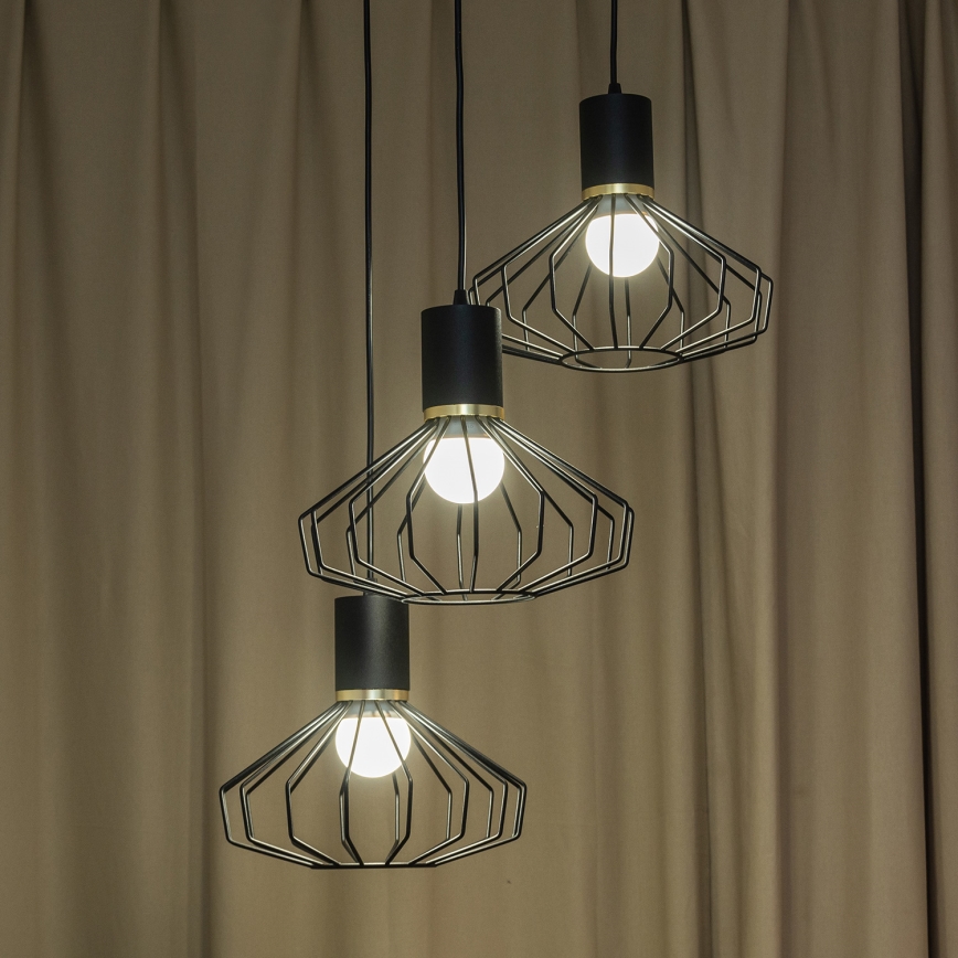 Rippvalgusti kaablil SOLANO 3xE27/15W/230V must/kuldne