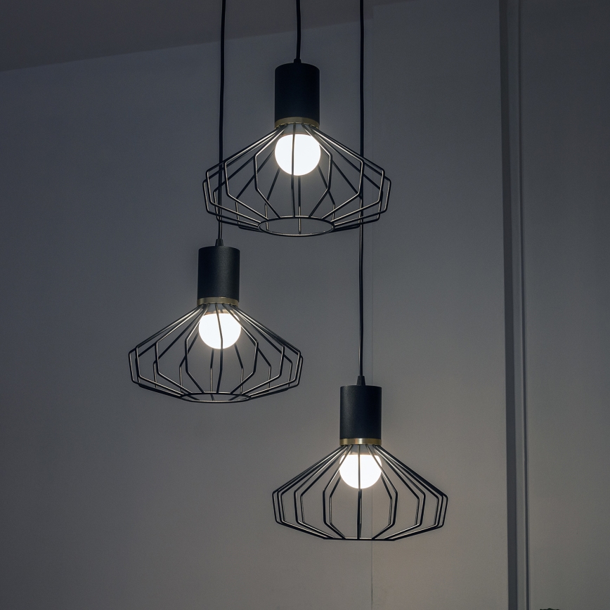 Rippvalgusti kaablil SOLANO 3xE27/15W/230V must/kuldne