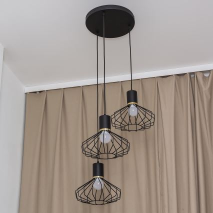 Rippvalgusti kaablil SOLANO 3xE27/15W/230V must/kuldne