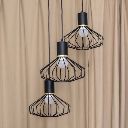 Rippvalgusti kaablil SOLANO 3xE27/15W/230V must/kuldne