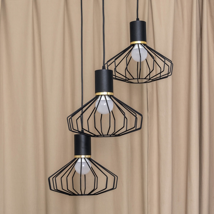 Rippvalgusti kaablil SOLANO 3xE27/15W/230V must/kuldne