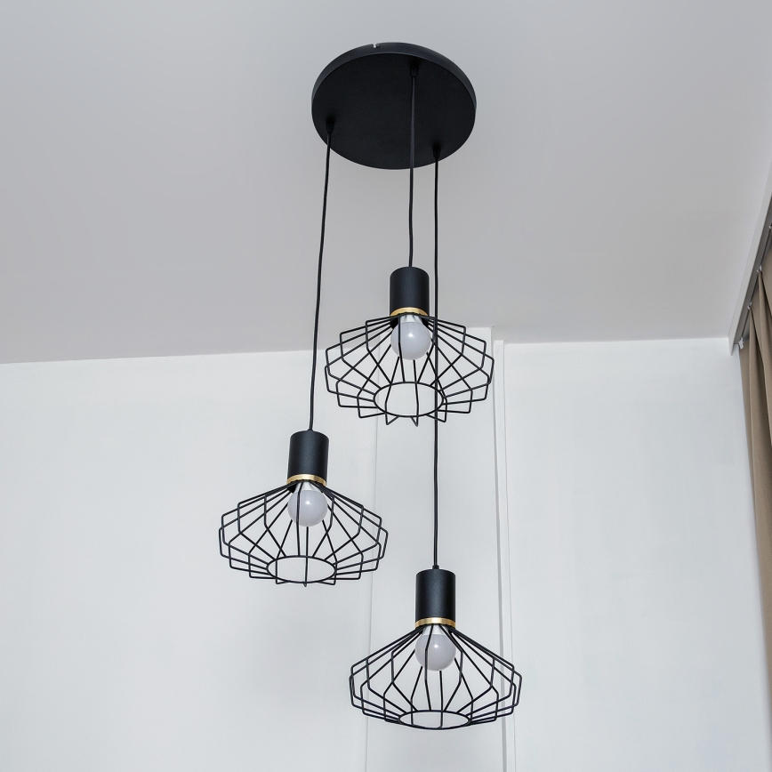 Rippvalgusti kaablil SOLANO 3xE27/15W/230V must/kuldne