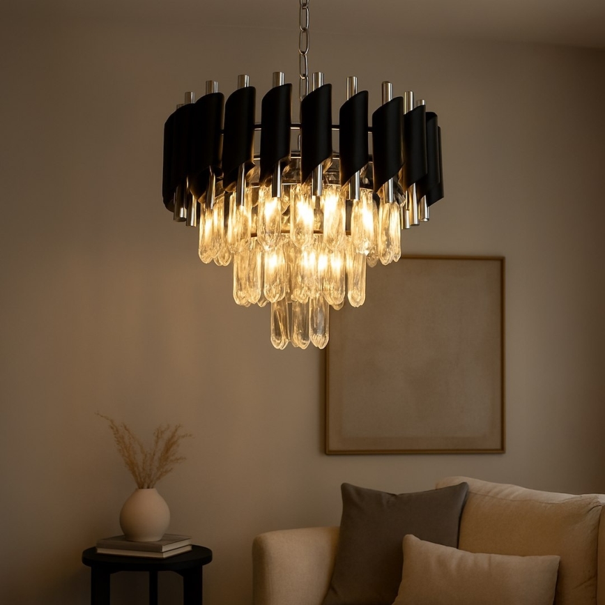 Rippvalgusti ketiga CRISTAL 5xE14/10W/230V must/mattkroom