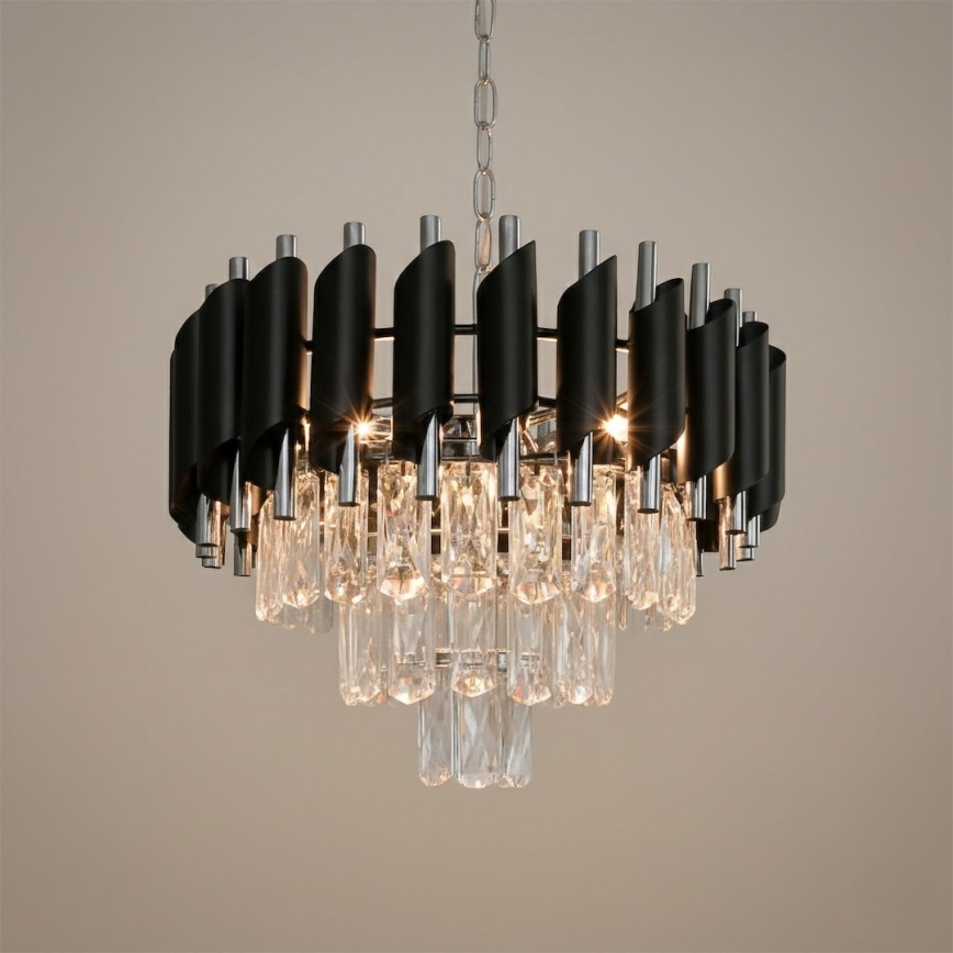 Rippvalgusti ketiga CRISTAL 5xE14/10W/230V must/mattkroom