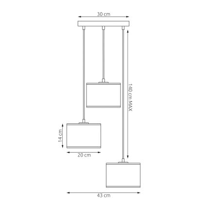 Rippvalgusti LUX kaabliga 3xE27/15W/230V, must/kuldne