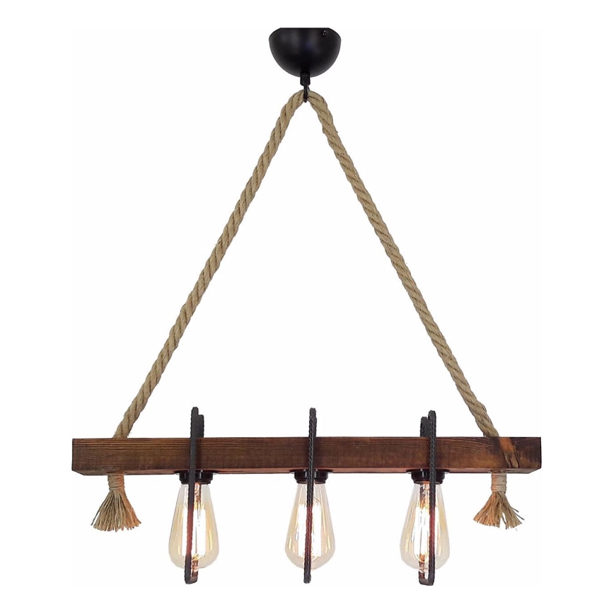 Rippvalgusti nööriga KUTUK 3xE27/40W/230V männipuit