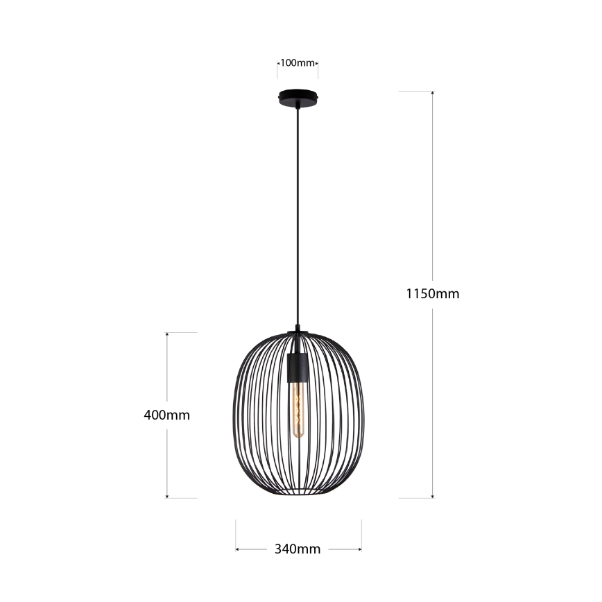 Rippvalgusti OVELLA nööril 1xE27/15W/230V läbimõõt 34 cm must