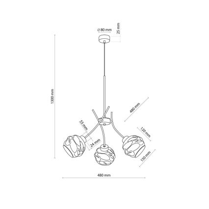 Rippvalgusti riputuskaabliga ZULIA 3xE27/15W/230V must/suitsumust