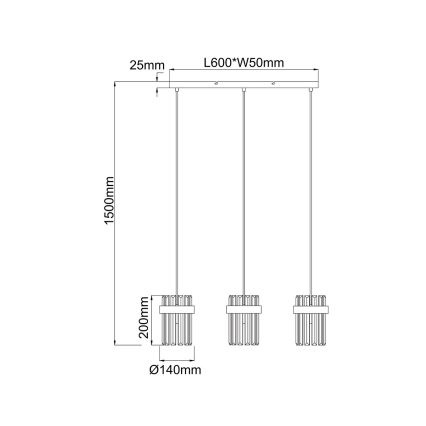 Rippvalgusti VETRO 3xE14/10W/230V, kuldne
