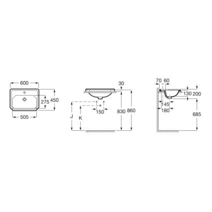 Roca A3270A5000 - Süvistatav valamu CARMEN 60x45 cm keraamika/valge