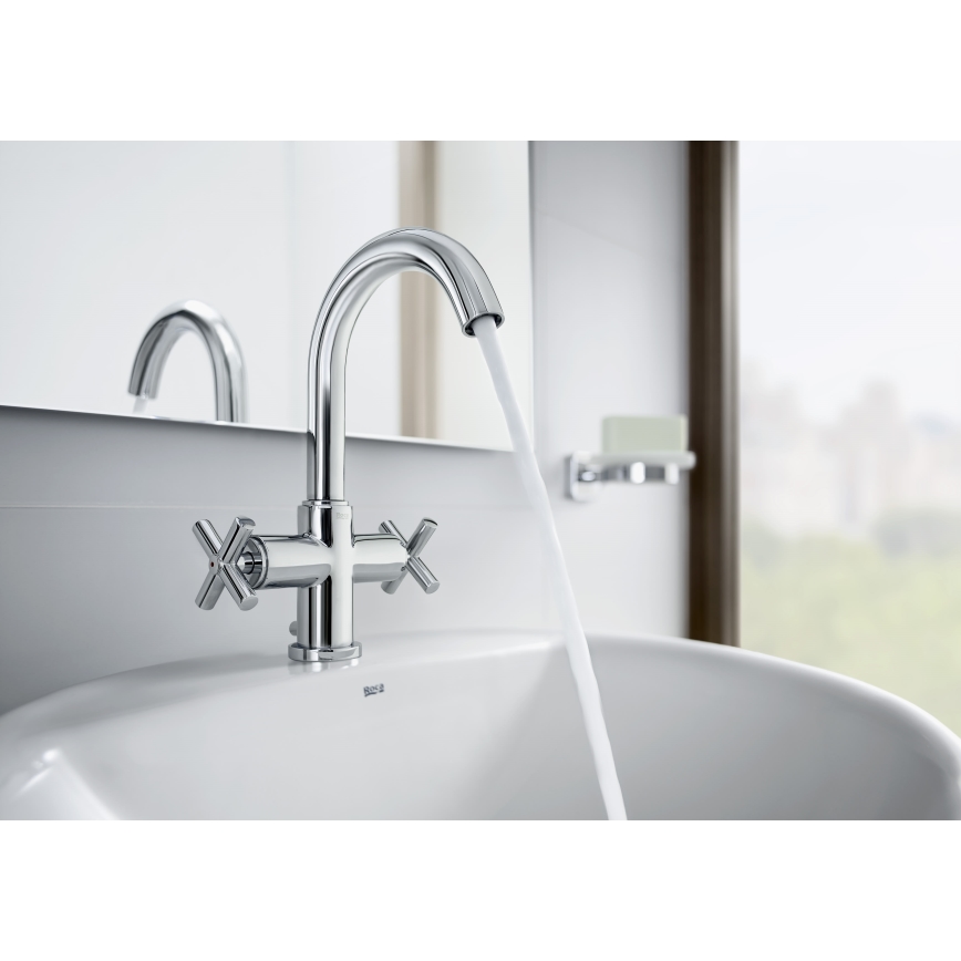 Roca A5A3043C00 - Valamu kraan + äravool koos ülevooluga LOFT 27 cm läikiv kroom