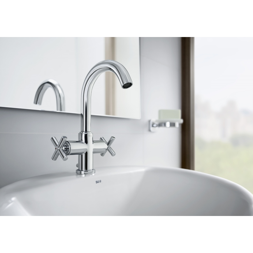 Roca A5A3043C00 - Valamu kraan + äravool koos ülevooluga LOFT 27 cm läikiv kroom