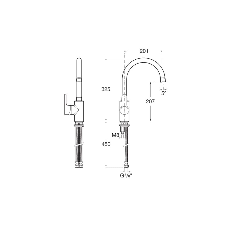 Roca A5A8409C00 - Valamu kraan L20 32,5 cm läikiv kroom