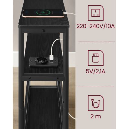 ROD külglaud – must, sisseehitatud elektripistikuga ja USB-portidega