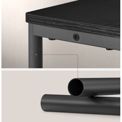 ROD külglaud – must, sisseehitatud elektripistikuga ja USB-portidega