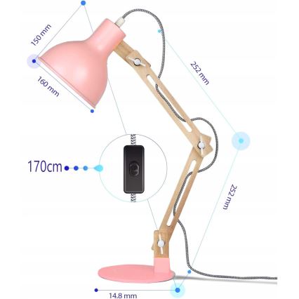 Roosa laualamp 1xE27/40W/230V