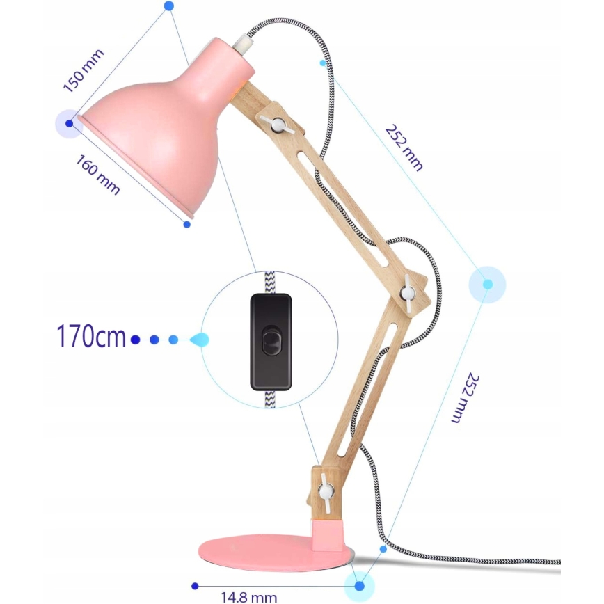 Roosa laualamp 1xE27/40W/230V