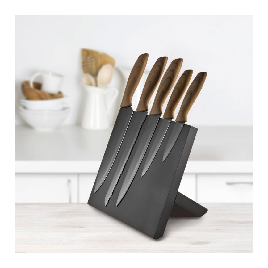Roostevabast terasest 5tk noaga komplekt koos magnetalusega puit/must