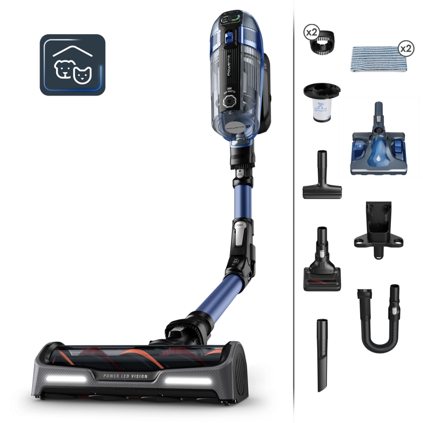 Rowenta - Varstolmuimeja mopiga X-FORCE FLEX ANIMAL AQUA AUTO 3-ühes 480W/32,4V 2500 mAh sinine